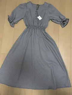 【新品未使用】チェック柄ワンピース バルーンスリーブ 黒 白 千鳥格子柄