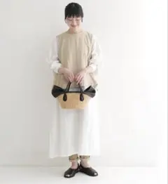la chic baton ダブルフリル カフタンドレス ホワイト リネン 美品 la chic baton ダブルフリル カフタンドレス ホワイト リネン 美品
