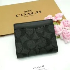 新商品　COACH　折り財布　カードウォレット　正規品　チャコールブラック