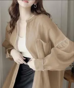 クラシカルエルフ　大人のフェミニン。シアーバンドカラービッグシャツ　Lサイズ