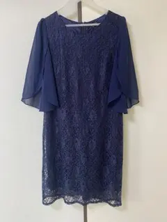 【大きいサイズ】　シフォンレース袖のフォーマルドレス　ネイビー　3XL