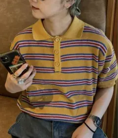 CIAOPANIC TYPY レトロボーダーニットポロ