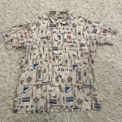 50サイズ パパス リネン100% オープンカラーシャツ セーリング柄 マリン