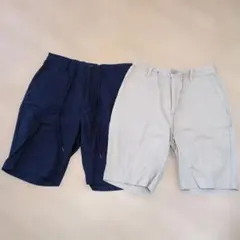 HALHAM　ハーフパンツ　ネイビー　ベージュ　М　綿　麻のサムネイル