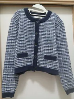 ネイビー チェック柄 カーディガン