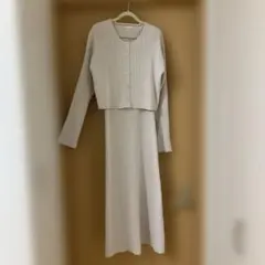 【美品】GU・リブ編み セットアップ・M・ベージュ・カーディガン・ワンピース