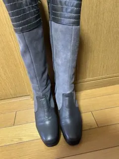 グレー ロングブーツ ファスナー付き