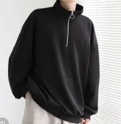 LILL ブラック ハーフジップ トレーナー スウェード生地