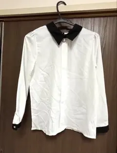 白黒コンビネーション長袖シャツ