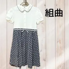 キッズ 半袖ワンピース 白×紺 花柄のサムネイル