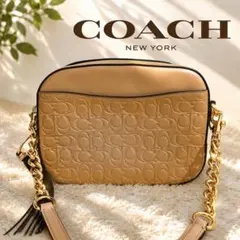 COACH コーチ シグネチャー 型押し カメラバッグ チェーン ショルダー 