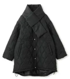 大きいサイズ■黒マフラー付きキルティングコート■フリーサイズ