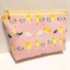 なかよしインコ ハンドメイド ポーチ 化粧ポーチ ファスナーポーチ 裏地サテン