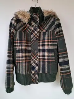 fika チェック柄ファー付きジャケット