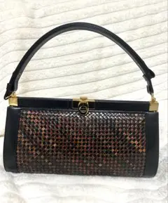 希少　レトロ　パイソンレザー編み込みデザイン ハンドバッグ