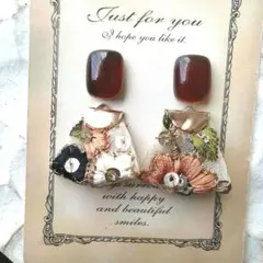 べっこう　マーブル　ヴィンテージ　チロリアンテープ　リボン　ピアス　イヤリング