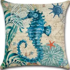 海　クッションカバー　タツノオトシゴ柄