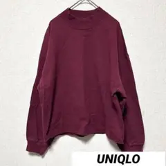ユニクロ L モックネックロンT ワイン レディース トップス