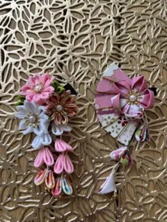 花と扇子の髪飾り かんざしヘアアクセサリー２個セット