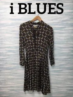 【i BLUES】長袖ワンピース　柄　茶　L インナー付き　ウエストゴム