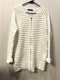 SCOT CLUB ホワイト ストライプ ニットカーディガン