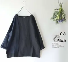 新品値引　08Mab*黒ネイビー系*配色切替大人ナチュラルブラウス　麻1005のサムネイル