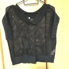 値下げしました。黒 メッシュ編み ニットベスト Vネック