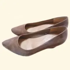 ブラウン スエード ウェッジヒール パンプス 23.5 オーク