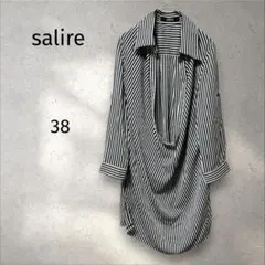 サリア＊ストライプ ロングシャツ 【38】白黒 七分袖 ドレープのサムネイル