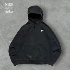 古着ナイキNIKEワンポイント刺繍ロゴ スウェットパーカー ブラックスリランカ製