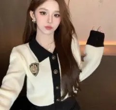 デイジー カーディガン Lサイズ アイボリー ブラック 韓国 ニット セーター