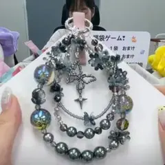 luludiy ハンドメイド ビーズストラップ 黒