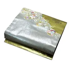 ユ77美品　未使用名古屋帯 青銅箔　唐織　蝶と花着物帯　仕立て上り