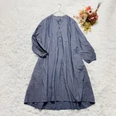 無印良品 MUJI ノーカラーシャツワンピース 八部袖 膝丈 無地 体型カバー