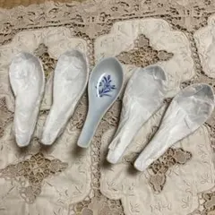 未使用☆陶器製花模様レンゲ5個セット