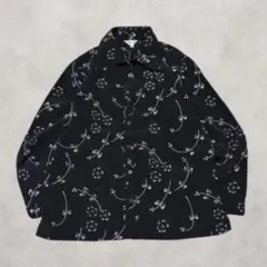 Vintage 花柄 長袖シャツ 3L ビッグサイズ 羽織り ブラック