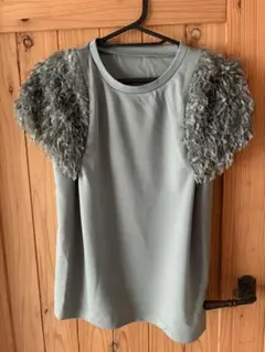 フリル付き半袖Tシャツ　フェザーヤーン　プルオーバー　ダスティグリーン