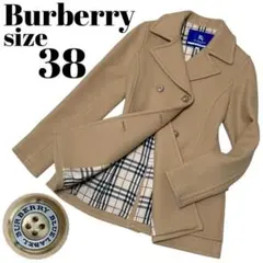 【高級】BURBERRY ブルーレーベル ノバチェック Pコート ベージュ 38