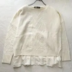 美品★DIARIUM ケーブルニット プルオーバー レイヤード風 重ねシャツ M