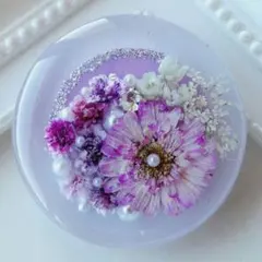 N.792】ハンドメイドヘアゴム/ポニーフック マトリカリア 紫陽花 蝶