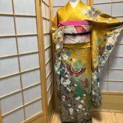 ［7470］振袖 4点セット 美品 花蝶文様 成人式 卒業式 正絹 着物 袷