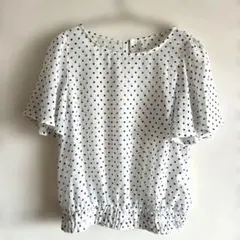 ドット柄 シフォンブラウス 半袖 ホワイトのサムネイル