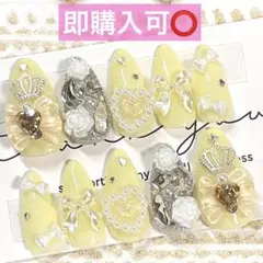 ネイルチップ現品オーダー量産型フレンチガーリーワンホンスナ系黄色地雷系イエロー白