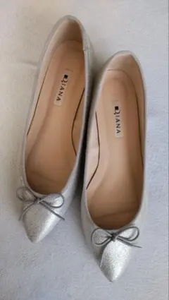 ダイアナ シルバー 極美品 25cm リボン フラットシューズ