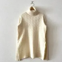 ラルフローレン　ケーブル編み　カシミヤ混　タートルネックニット　ホワイト　S
