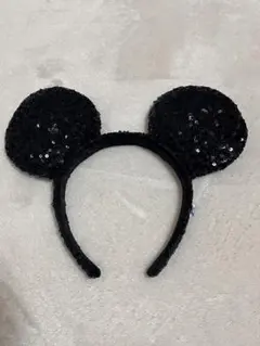 ミッキー耳型カチューシャ 黒 スパンコール