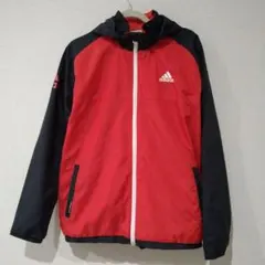 adidas フード付ジャケット ウィンドブレーカー 赤黒 150