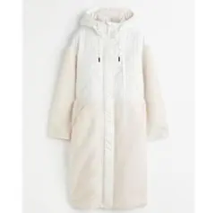 Ｈ＆Ｍ　フード付き 切替 フリースロングジャケット М　ホワイト