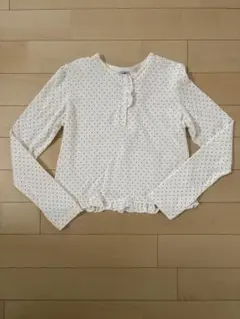 RONRON ドット柄長袖Tシャツ　白　ウィッシュコア