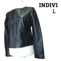 INDIVI インディヴィ ノーカラー 羊革 レザージャケット L